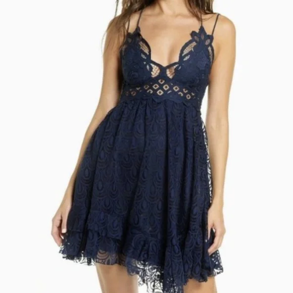 knee length dresses for ladies Free People: Adella Lace Slip Dress S / White